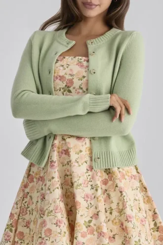 Signature Matcha Kaschmir + Merinowolle-Strickjacke