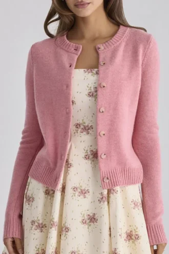 Signature-Strickjacke aus Kaschmir und Merinowolle in Himbeer