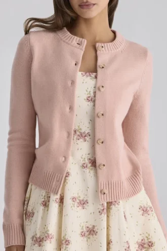 Signature Strickjacke aus Pfirsichfarbenem Kaschmir und Merinowolle