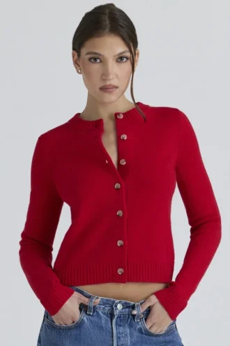 Signature Strickjacke aus rotem Kaschmir und Merinowolle