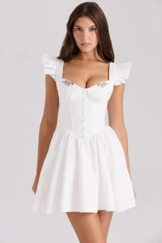 Sisi Weißes Minikleid aus Baumwolle mit Stickerei
