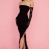 Sofia – Schwarzes, trägerloses Maxikleid aus Mesh Sofia – Schwarzes, trägerloses Maxikleid aus Mesh