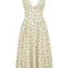 Solada Elfenbeinfarbenes Sommerkleid aus Georgette mit Vintage-Blumenprint und Neckholder Solada Elfenbeinfarbenes Sommerkleid aus Georgette mit Vintage-Blumenprint und Neckholder