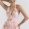 Solada – Englisches Vintage-Rosenmuster, Georgette-Halter-Sommerkleid Solada – Englisches Vintage-Rosenmuster, Georgette-Halter-Sommerkleid