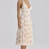 Solada Midi-Halterkleid aus Georgette mit Vintage-Rosenprint in Elfenbein Solada Midi-Halterkleid aus Georgette mit Vintage-Rosenprint in Elfenbein