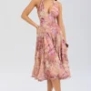 Solada Paisley-Patchwork-Print Georgette-Halter-Sommerkleid Solada Paisley-Patchwork-Print Georgette-Halter-Sommerkleid