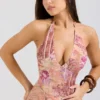 Solada Paisley-Patchwork-Print Georgette-Halter-Sommerkleid Solada Paisley-Patchwork-Print Georgette-Halter-Sommerkleid