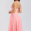 Solada Pfirsichfarbenes Georgette-Halter-Sommerkleid Solada Pfirsichfarbenes Georgette-Halter-Sommerkleid