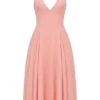 Solada Pfirsichfarbenes Georgette-Halter-Sommerkleid Solada Pfirsichfarbenes Georgette-Halter-Sommerkleid