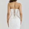 Solaine Elfenbeinfarbenes Spitzen-Korsetts-Maxikleid Solaine Elfenbeinfarbenes Spitzen-Korsetts-Maxikleid