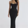 Solaine – Schwarzes Spitzen-Korsetts-Maxikleid Solaine – Schwarzes Spitzen-Korsetts-Maxikleid