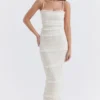 Solana – Elfenbeinfarbenes Maxikleid mit Pailletten und Falten Solana – Elfenbeinfarbenes Maxikleid mit Pailletten und Falten