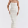 Solana – Elfenbeinfarbenes Maxikleid mit Pailletten und Falten Solana – Elfenbeinfarbenes Maxikleid mit Pailletten und Falten