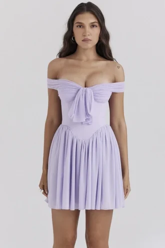 Soleil Orchid schulterfreies Minikleid