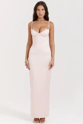 Stefania Soft Peach Korsetts-Maxikleid