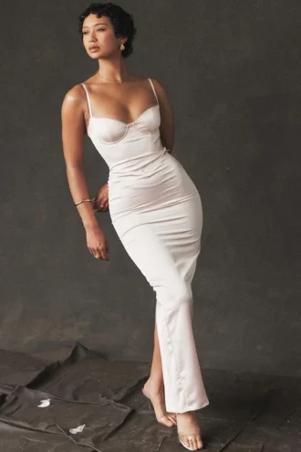 Stefania Soft Peach Korsetts-Maxikleid