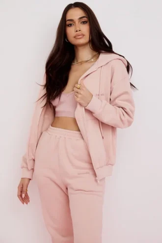Storm Blush Hoodie aus Baumwollfleece mit durchgehendem Reißverschluss
