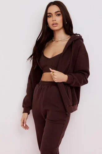Storm Chocolate Hoodie mit Reißverschluss und Baumwollfleece-Innenseite