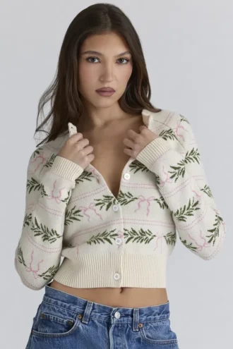 Strickjacke mit durchgehendem Mistle-Bow-Print Strickjacke mit durchgehendem Mistle-Bow-Print