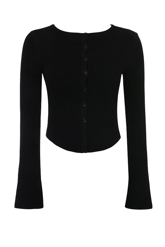 Sylvia Schwarze Strickjacke mit Rippmuster Sylvia Schwarze Strickjacke mit Rippmuster