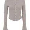 Sylvia Taupe Gerippte Strickjacke Sylvia Taupe Gerippte Strickjacke