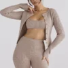 Sylvia Taupe Gerippte Strickjacke Sylvia Taupe Gerippte Strickjacke
