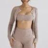 Sylvia Taupe Gerippte Strickjacke Sylvia Taupe Gerippte Strickjacke