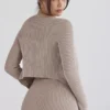 Sylvia Taupe Gerippte Strickjacke Sylvia Taupe Gerippte Strickjacke