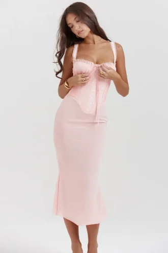 Syrah Midi-Kleid mit weichem Pfirsichfarbener Spitzenrücken