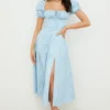 Tallulah Blau-Elfenbein-Midi-Kleid mit Puffärmeln und Blumenmuster Tallulah Blau-Elfenbein-Midi-Kleid mit Puffärmeln und Blumenmuster