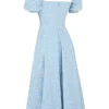 Tallulah Blau-Elfenbein-Midi-Kleid mit Puffärmeln und Blumenmuster Tallulah Blau-Elfenbein-Midi-Kleid mit Puffärmeln und Blumenmuster