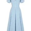 Tallulah Blau-Elfenbein-Midi-Kleid mit Puffärmeln und Blumenmuster Tallulah Blau-Elfenbein-Midi-Kleid mit Puffärmeln und Blumenmuster