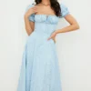 Tallulah Blau-Elfenbein-Midi-Kleid mit Puffärmeln und Blumenmuster Tallulah Blau-Elfenbein-Midi-Kleid mit Puffärmeln und Blumenmuster