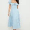 Tallulah Blau-Elfenbein-Midi-Kleid mit Puffärmeln und Blumenmuster Tallulah Blau-Elfenbein-Midi-Kleid mit Puffärmeln und Blumenmuster