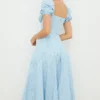 Tallulah Blau-Elfenbein-Midi-Kleid mit Puffärmeln und Blumenmuster Tallulah Blau-Elfenbein-Midi-Kleid mit Puffärmeln und Blumenmuster