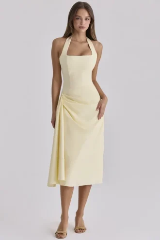 Tallulah Lemon Midi-Kleid aus Baumwolle mit Neckholder