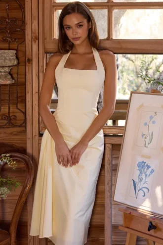 Tallulah Lemon Midi-Kleid aus Baumwolle mit Neckholder