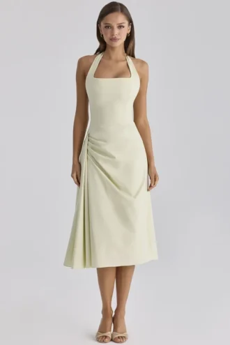 Tallulah Midi-Kleid aus baumwollgefütterter Georgette in Matcha-Grün