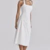 Tallulah – Weißes Midi-Kleid aus Baumwolle mit Neckholder Tallulah – Weißes Midi-Kleid aus Baumwolle mit Neckholder