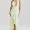 Tamara Pistazienfarbenes, drapiertes Midi-Kleid aus Georgette Tamara Pistazienfarbenes, drapiertes Midi-Kleid aus Georgette