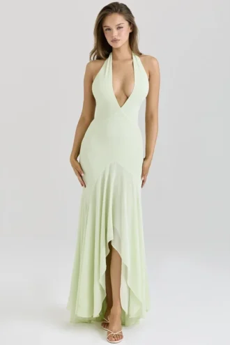 Tamara Pistazienfarbenes, drapiertes Midi-Kleid aus Georgette