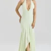 Tamara Pistazienfarbenes, drapiertes Midi-Kleid aus Georgette Tamara Pistazienfarbenes, drapiertes Midi-Kleid aus Georgette