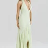 Tamara Pistazienfarbenes, drapiertes Midi-Kleid aus Georgette Tamara Pistazienfarbenes, drapiertes Midi-Kleid aus Georgette