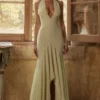Tamara Pistazienfarbenes, drapiertes Midi-Kleid aus Georgette Tamara Pistazienfarbenes, drapiertes Midi-Kleid aus Georgette