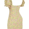 Tanaya Vintage-Mini-Kleid mit Blumenmuster und Puffärmeln Tanaya Vintage-Mini-Kleid mit Blumenmuster und Puffärmeln