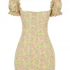 Tanaya Vintage-Mini-Kleid mit Blumenmuster und Puffärmeln Tanaya Vintage-Mini-Kleid mit Blumenmuster und Puffärmeln