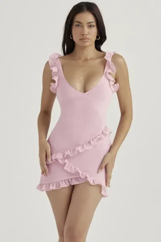 Tania Pink Quartz Rüschen-Minikleid
