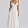 Tatiana Weißes Midi-Sommerkleid aus Baumwolle mit Broderie Anglaise Tatiana Weißes Midi-Sommerkleid aus Baumwolle mit Broderie Anglaise