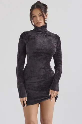 Taya Mini-Kleid aus Chenille in Anthrazit