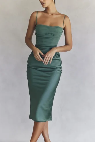 Teia Forest Drapiertes Midi-Korsetts-Kleid